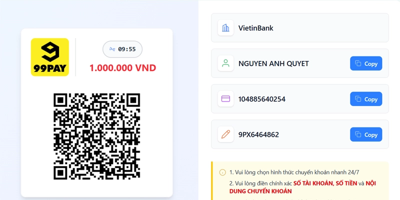 Kiểm tra kỹ thông tin và quét mã QR