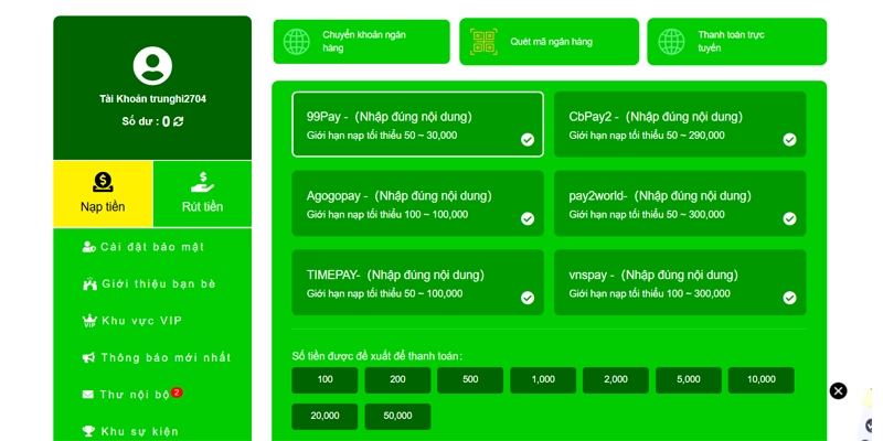 Nạp tiền Good88 trực tuyến