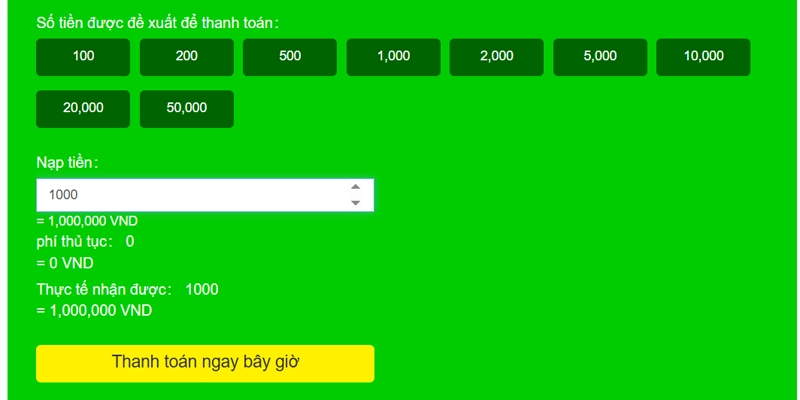 Nhập số tiền muốn nạp tại Good88