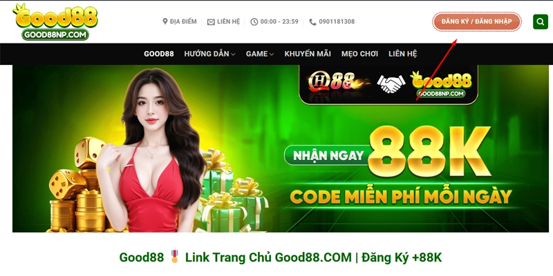 Tạo giao diện trang chủ good88 bấm vào nút đăng nhập bên góc trái màn hình