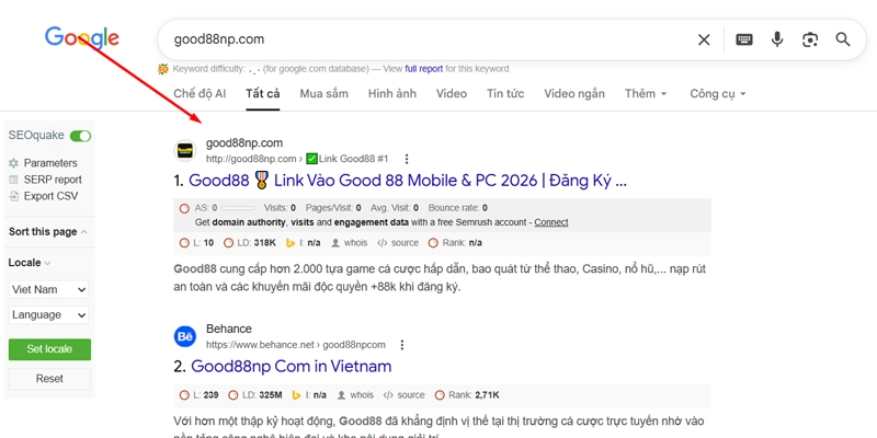 Vào chorme và search từ khóa good88np.com