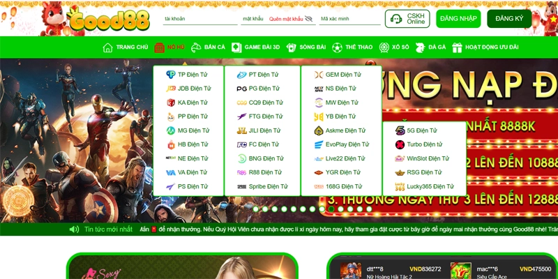 Good88 liên kết với hơn 70 nhà phát hành danh tiếng